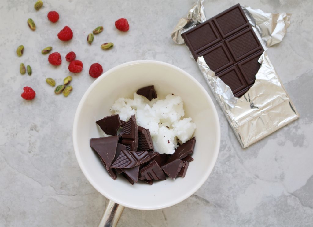 coconut oil and chocolate for keto raspberry brownies